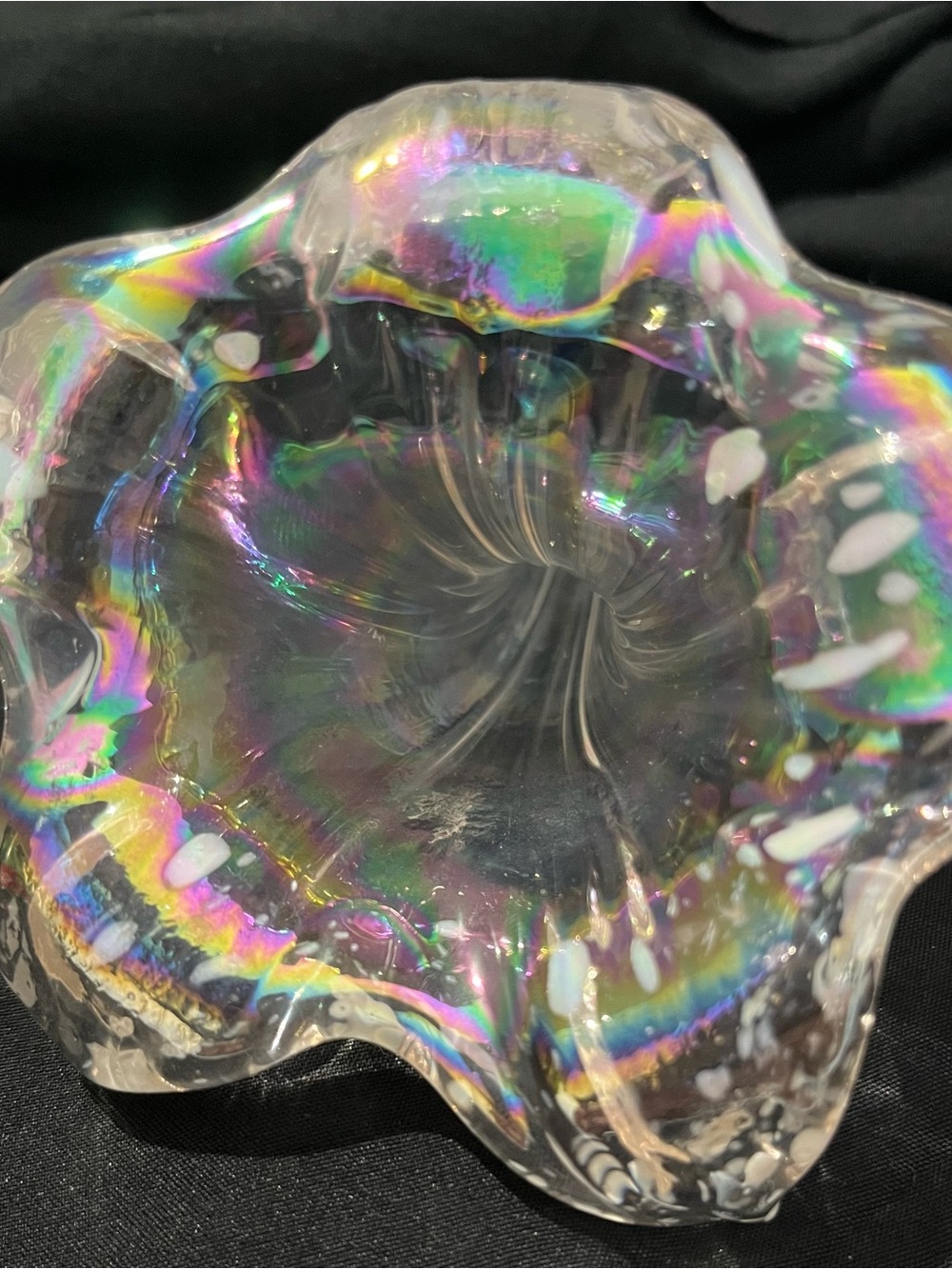 Silvestri Blown Glass Lily Stem Clear Iridescent Lustre Flower 7" - Picture 10 of 10
